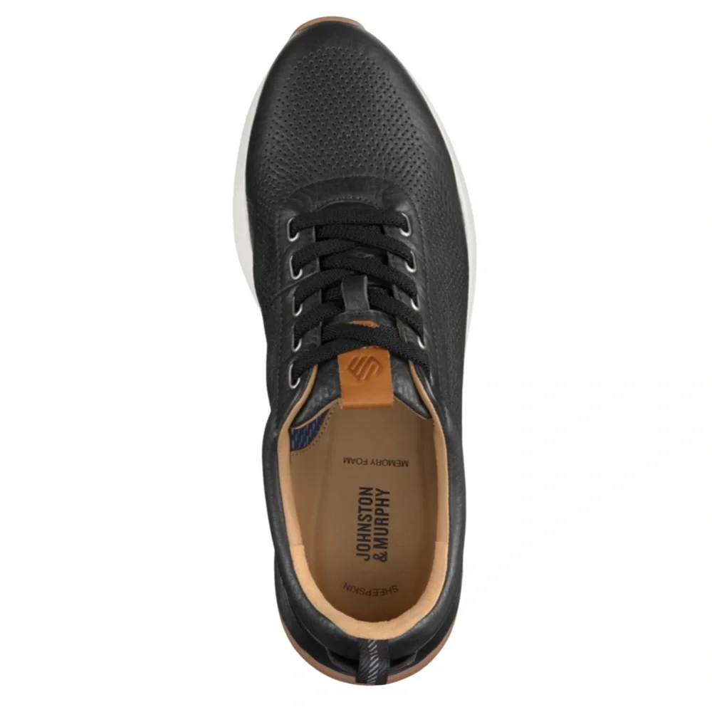 JOHNSTON & MURPHY • Kinnon Perfed Jogger Sneakers Shoes Black Includes Box - Picture 5 of 7